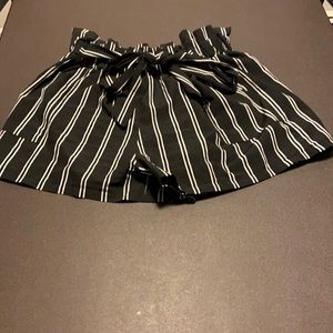 Shein Vertical Stripe Belted Paperbag Shorts